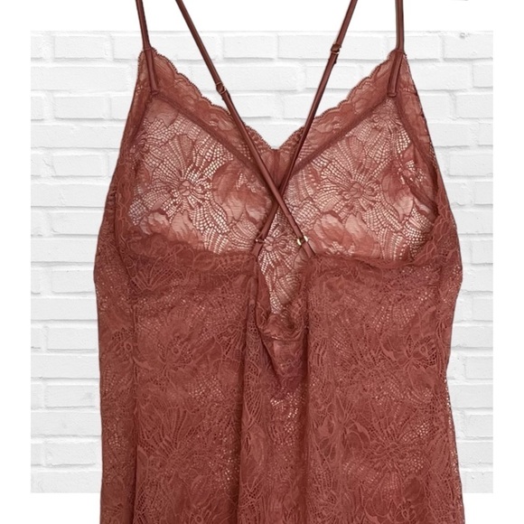 Victoria’s Secret Rose Pink Sheer Lace Dress Babydoll Chemise Sexy Mesh Large - Picture 8 of 11